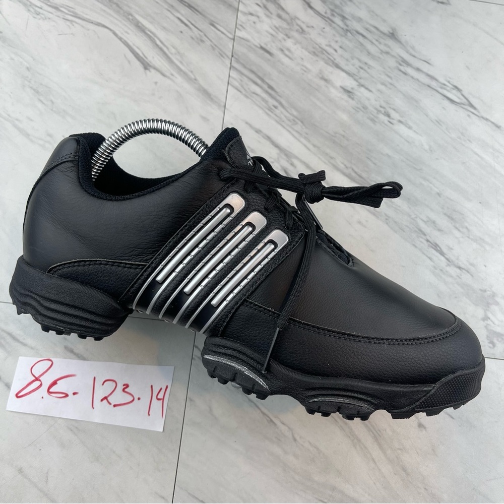 •Adidas Tour Traxion II Golf Shoes Black & Silver Powerband Chassis Men 8.5